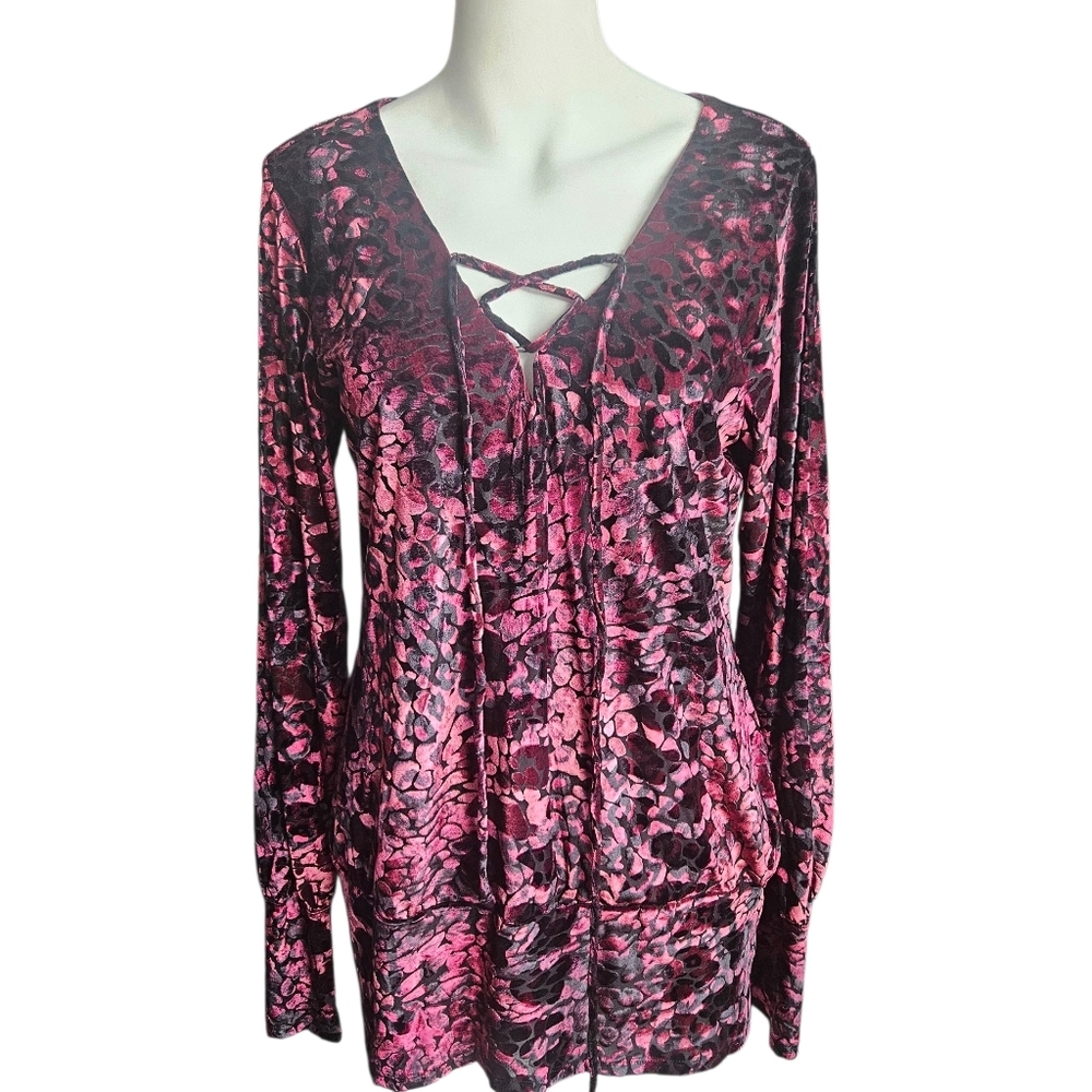 Venus Velvet Top Long Sleeve Purple Black‎ Burnout Blouse Large Dark Romantic